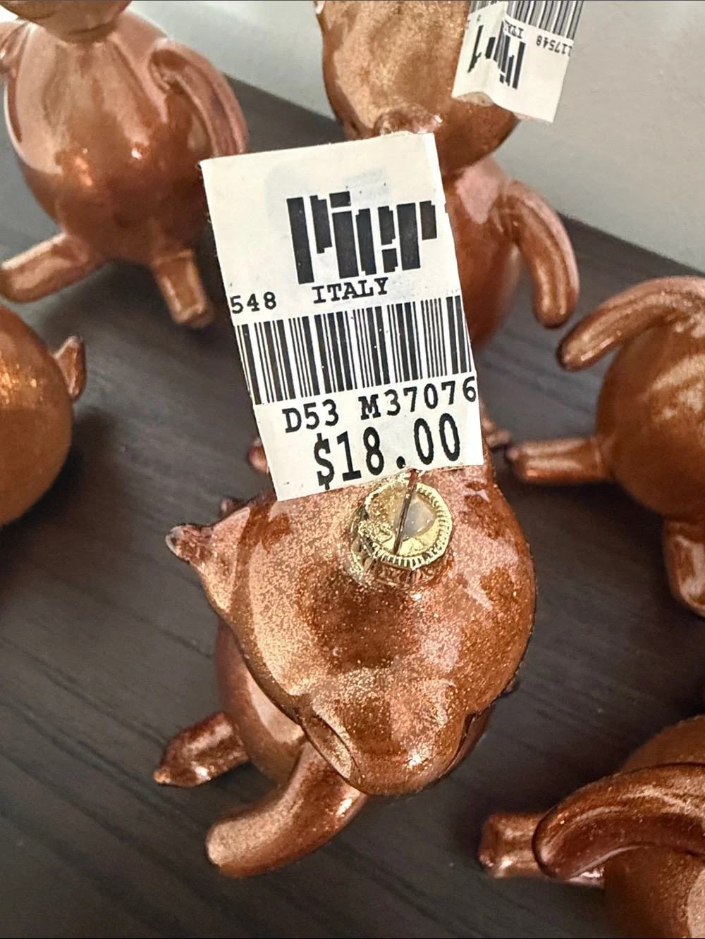 Pier 1 Vintage Copper Glitter Crystal Teddy Bear Holiday Ornaments (Set of 12)